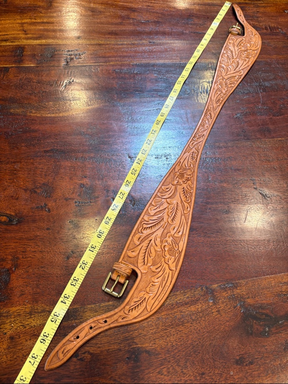 Vintage Ralph Lauren Brown Tooled Leather Cross Double Buckle Belt size Medium - Picture 8 of 16